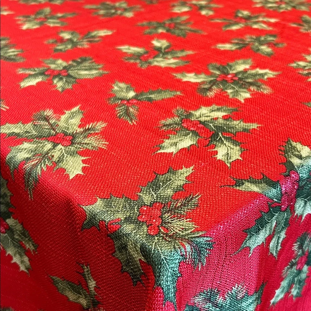 Two Vintage Red Holly Print Tablecloths x2